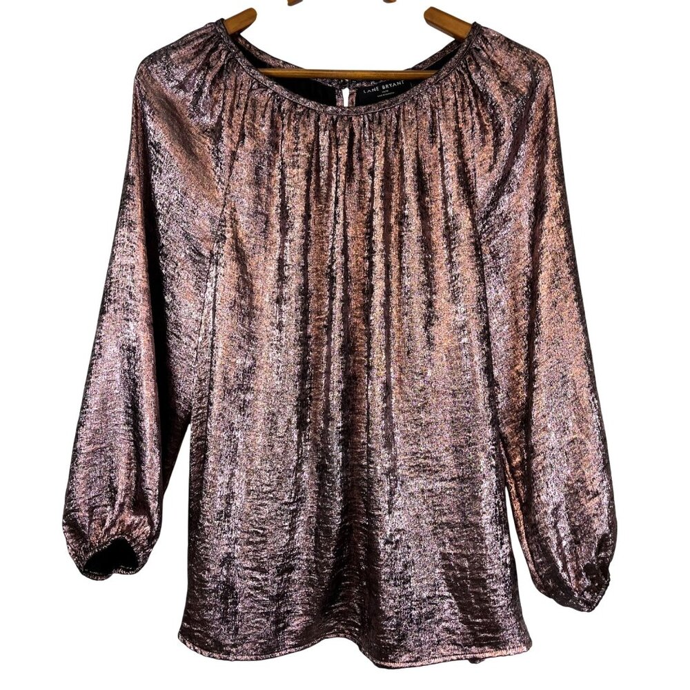 Lane Bryant Womens Metallic‎ Blouse Size 14/16 Shimmer Long Sleeve Top Glam